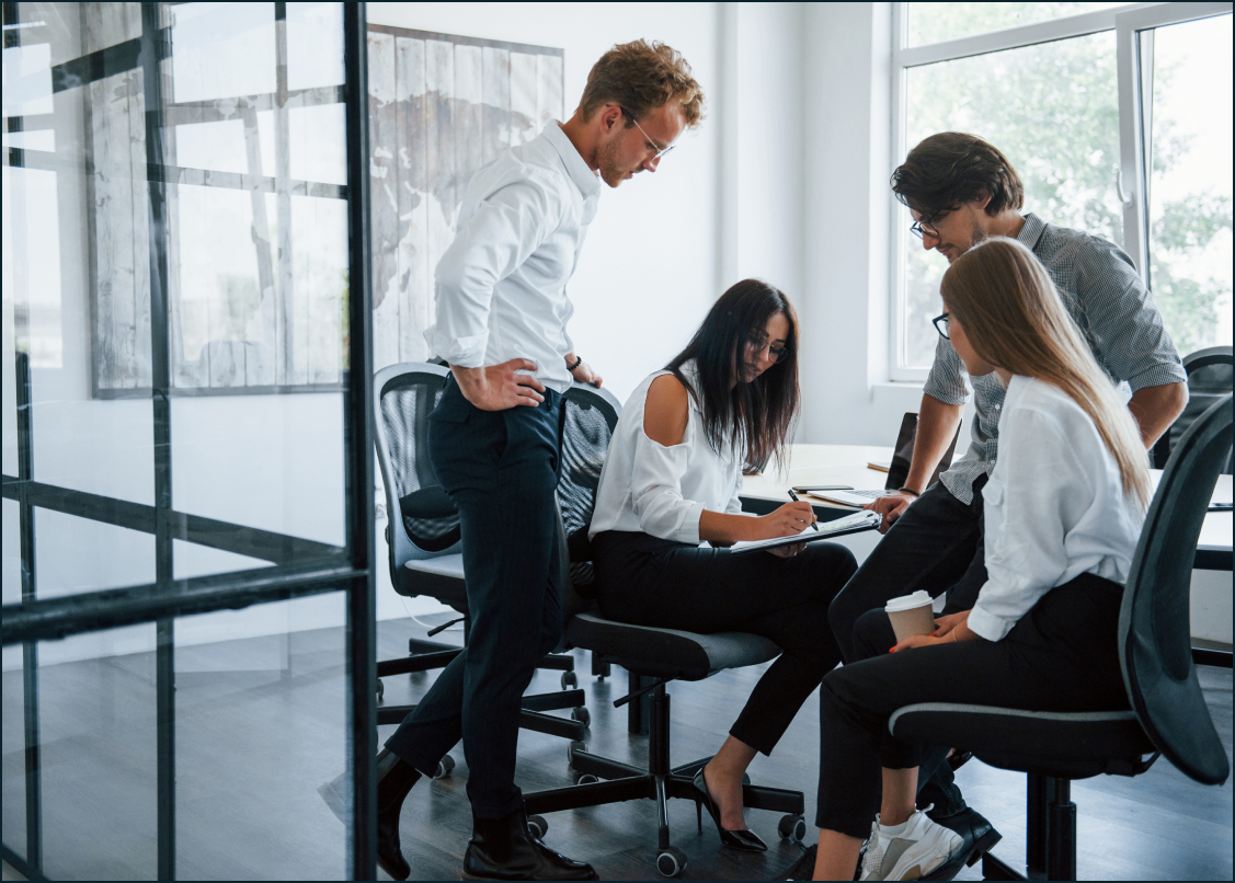 business team sitting together at a table