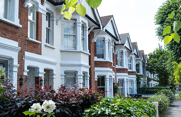 Row of typical British terraced houses